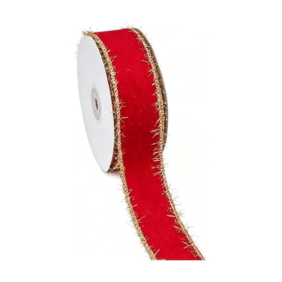 JeashCHAT Red Velvet Christmas Ribbon Roll, Decorative Wired Ribbon for Gift Wrapping, Christmas Tree Wreaths Decorations, Bow Making, 1.57 Inch x 9.84 Yards