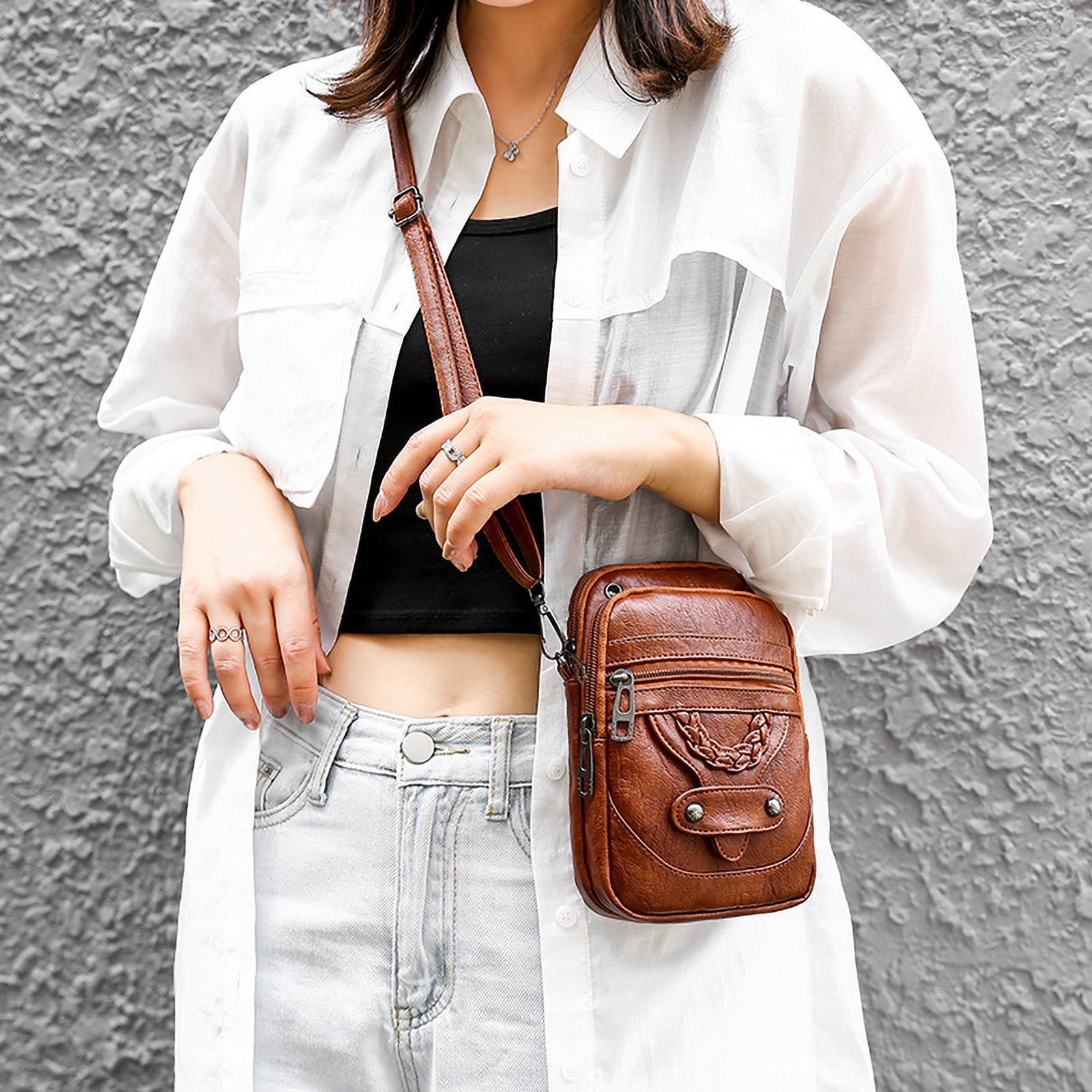 JeashCHAT Retro Crossbody Bag for Women Clearance Crossbody Purse Bag Soft Leather Shoulder Bag Multi Pocket Zipper Purse Adjustable Strap Gift for Girls Women Mother Brown Walmart