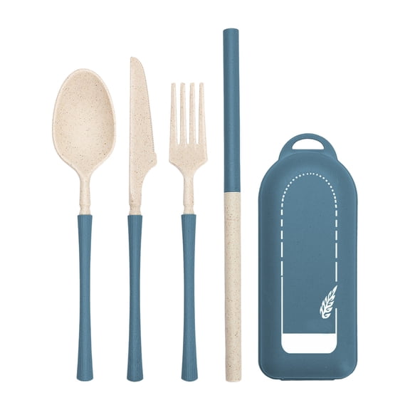 JeashCHAT Reusable Travel Utensils Set with Case, Wheat Straw Travel Cutlery Set, Knife Fork Spoon Straw, Camping Picnic Lunch Box Tableware Set