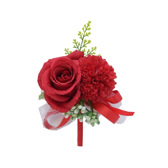 JeashCHAT Rose Corsage Men Boutonniere Groom Flower Buttonholes for Wedding Party Flower Accessories Prom Suit Decorations, Red