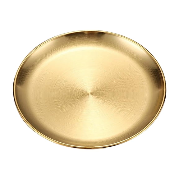 JeashCHAT Round Dinner Plates Stainless Steel Plate Dessert Plates Reusable Outdoor Camping Dishes Serving Plate for BBQ, Snack, Salad, Fruit, Dishwasher Safe, 10.24 Inches, Gold