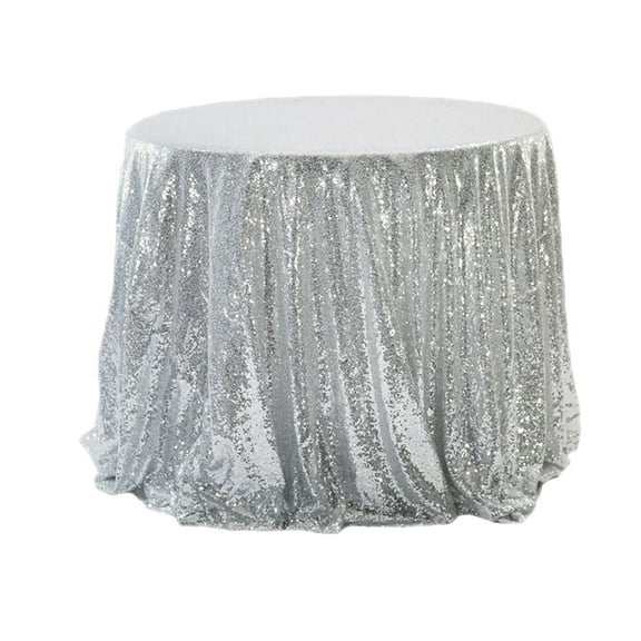 JeashCHAT Round Tablecloth Sequin Table Cloth Glitter Table Cover for Wedding Party Birthday Bridal Shower Baby Shower Holiday Decorations, 47 inch, Silver