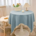 thumbnail image 1 of JeashCHAT Rustic Tablecloth with Tassels, 35" x 35" Waterproof Table Cloths, Stain Resistant Washable Table Cover for Holiday Party Kitchen Dining Table Coffee Table, Blue, 1 of 6