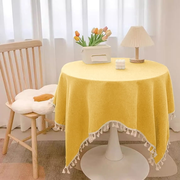 JeashCHAT Rustic Tablecloth with Tassels, 35" x 35" Waterproof Table Cloths, Stain Resistant Washable Table Cover for Holiday Party Kitchen Dining Table Coffee Table, Yellow