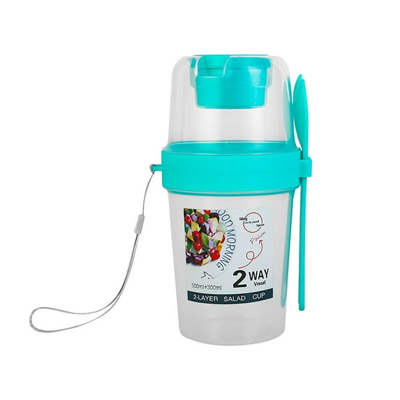 JeashCHAT Salad Shaker Cup Portable Cereal Oatmeal Cup Salad Container Fruit and Vegetable Salad Cups with Fork and Salad Dressing Holder for Breakfast (Blue)