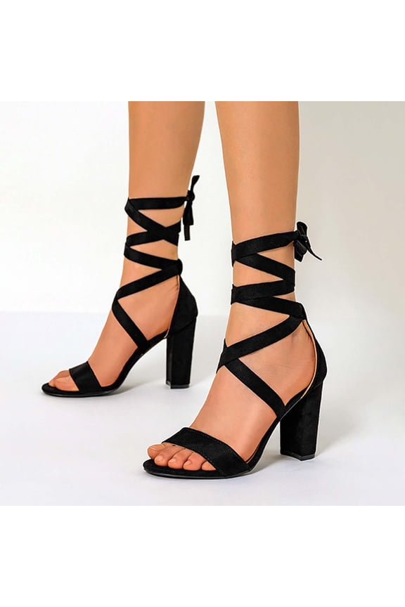Sandals for Women Chunky Heels Lace Up Block Heels Open Toe Crisscross Strappy Heels Fashion Casual Heeled Sandals Comfortable Tie Up Heels