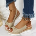 thumbnail image 1 of JeashCHAT Sandals for Women Summer Ladies Espadrille Platform Wedge Sandals Metal Buckle Ankle Strap Peep Toe Bow Hollow Out Slingback Sandals (Beige), 1 of 7
