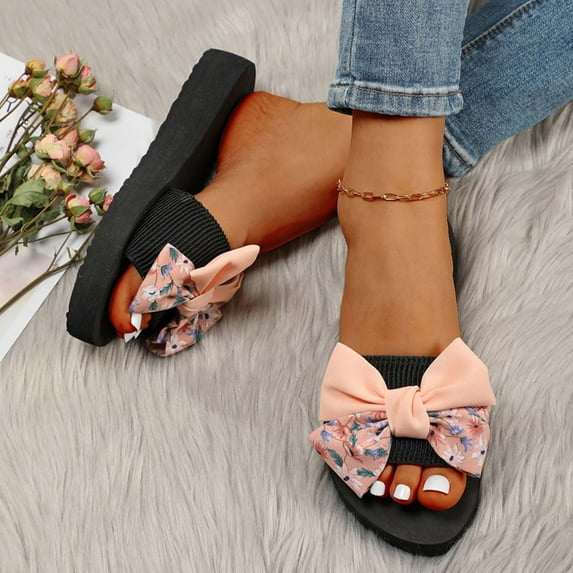 JeashCHAT Sandals for Women Fashion Women's Shoes Casual Round Toe Wedge Heel Slippers Floral Beach Sandals