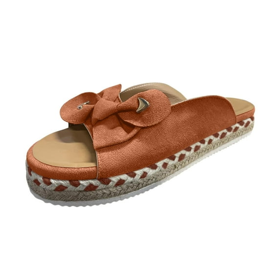 JeashCHAT Sandals for Women, Slide Sandals Sandals Women Peep Toe Bow Vintage Straw Platform Heel Summer Slippers Casual Shoes (Brown)