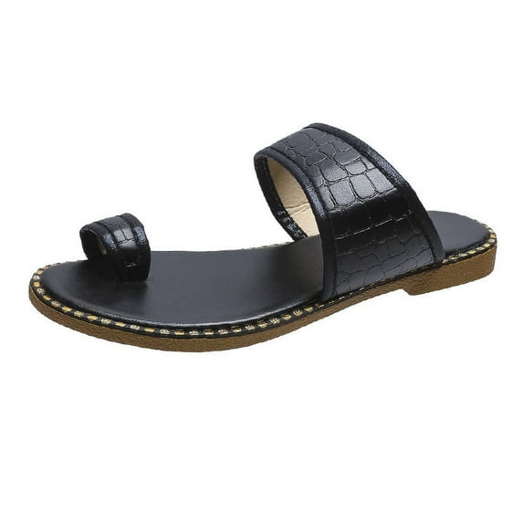 JeashCHAT Sandals for Women, Slide Sandals Summer New Women's Shoes Solid Color Sequin Casual Slipper Toe Sandals Women (Black)