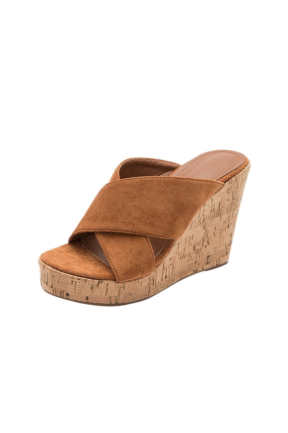 Sandals for Women, Slide Sandals Summer Women's Shoes Back Empty Thick-soled Thick-heeled Wedge Slippers (Brown)