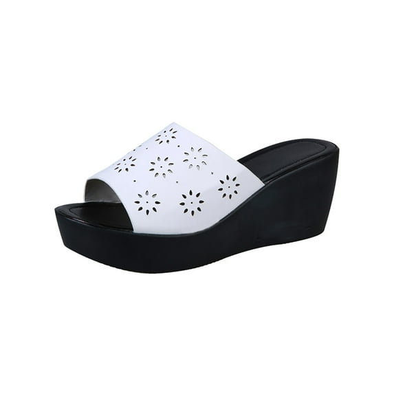 JeashCHAT Sandals for Women, Slide Sandals Wedge Heel Slippers Increase Hollow Open Toe Casual Women's Slippers (White)