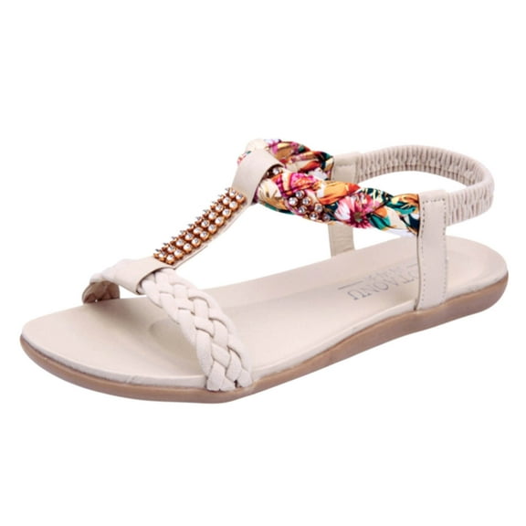 JeashCHAT Sandals for Women, Slide Sandals Women's Flat Shoes Ladies Beach Sandals Summer Non-Slip Causal Slippers (Beige)