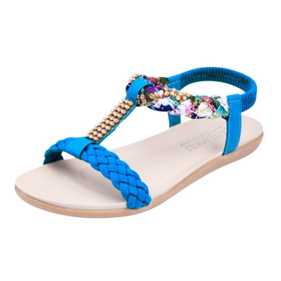 JeashCHAT Sandals for Women, Slide Sandals Women's Flat Shoes Ladies Beach Sandals Summer Non-Slip Causal Slippers (Sky Blue)