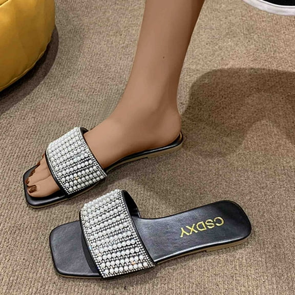 JeashCHAT Sandals for Women Women's Flat Sandals Bottomed Casual Shoes Square Toe Open Toe Slippers