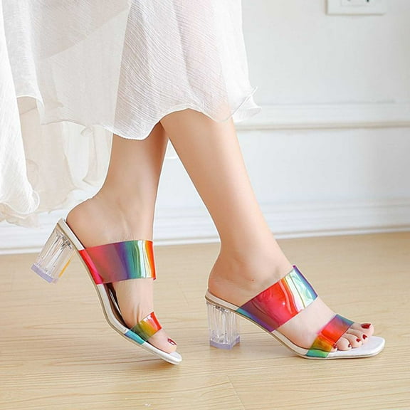 JeashCHAT Sandals for Women Women's Sandals Summer Fashion Square Head Chunky Heel Sandals