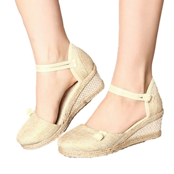 JeashCHAT Sandals for Women Womens Closed Toe Wedges Shoes Platform Slingback Mid Low Heel Canvas Dress Sandals