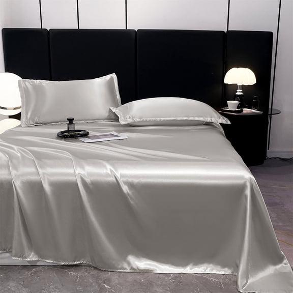 JeashCHAT Satin Bed Sheet Silky Bedding Set Solid Color Soft Comfy Cooling Bed Sheet with 2 Pillowcases Ice Silk Bed Sheet Set for All Seasons, 70.86"x90.55" Gray