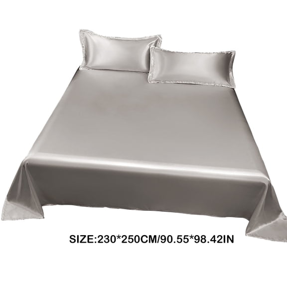 JeashCHAT Satin Bed Sheet Silky Bedding Set Solid Color Soft Comfy Cooling Bed Sheet with 2 Pillowcases Ice Silk Bed Sheet Set for All Seasons, 90.55"x98.42" Gray