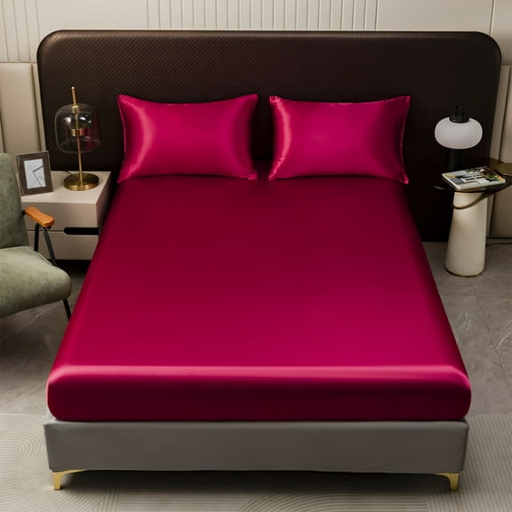 JeashCHAT Satin Fitted Sheet Soft Silk Bottom Sheet Fitted Bed Sheet for Sleeping, Breathable Cooling Mattress Cover Mattress Protector Bedding, Wrinkle Free, Machine Washable, 60"x80"x14"