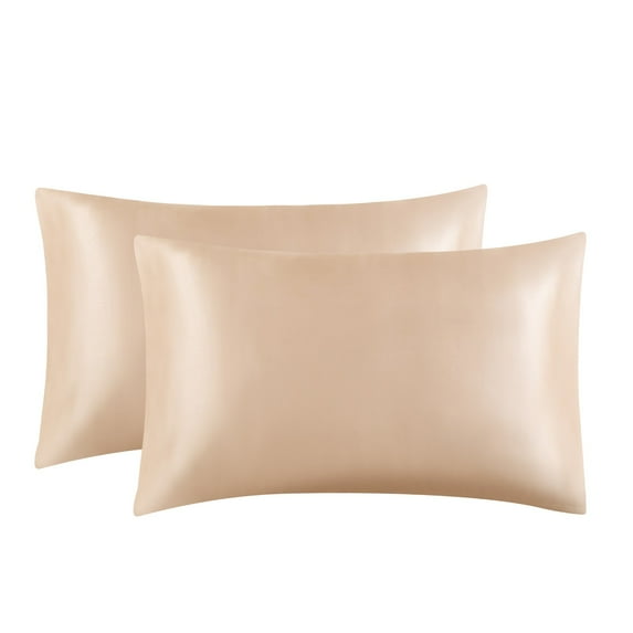 JeashCHAT Satin Pillowcase for Hair and Skin, 2 Pack Standard 20"x26", Soft Washable Simulated Silk Pillow Case with Envelope Closure, Khaki