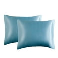 thumbnail image 1 of JeashCHAT Satin Pillowcase for Hair and Skin, 2 Pack Standard 20"x26", Soft Washable Simulated Silk Pillow Case with Envelope Closure, Sky Blue, 1 of 9
