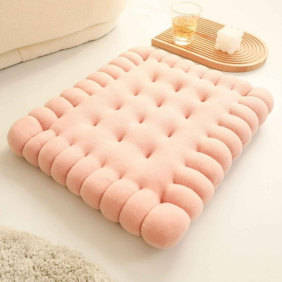 JeashCHAT Seat Cushion Biscuit Shaped Floor Pillow Floor Cushion Indoor Outdoor Garden Patio Furniture Home Kitchen Office Chair Seat Cushion Pads, 15.7"x15.7"x3" (Pink)