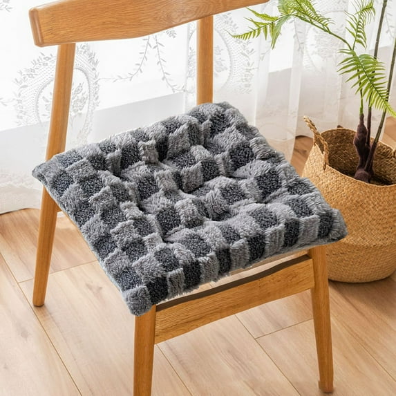 JeashCHAT Seat Cushion Plaid Plush Chair Cushion Comfort Chair Pads for Indoor Outdoor Dining Chair, Office Chair, Yard Patio Furniture, 16x16 inch