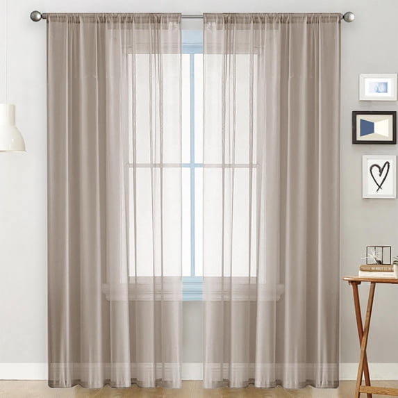 JeashCHAT Semi Sheer Curtains 84 Inch Length for Living Room Bedroom, Rod Pocket Light Filtering Drapes, 1 Panel, 52 x 84 Inch, Khaki