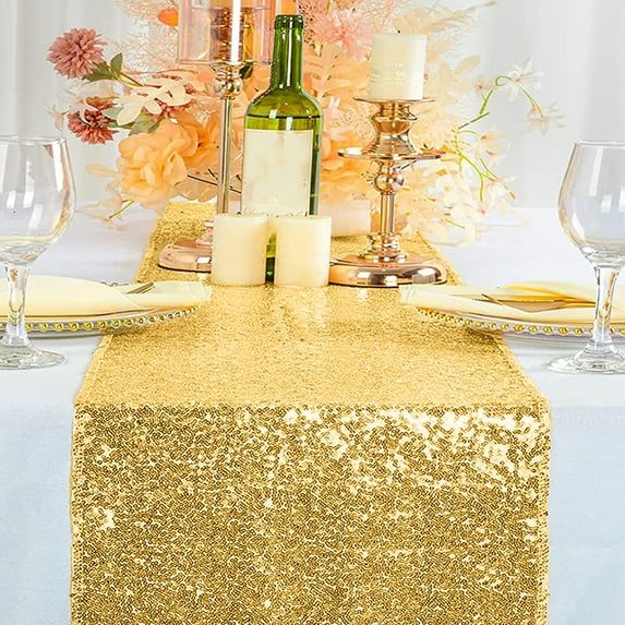 JeashCHAT Sequin Table Runner, Glitter Table Runner for Wedding Birthday Party Supplies Baby Shower Bridal Shower Decoration 71"x12" Long Table Runner Kitchen Table Decor, Gold