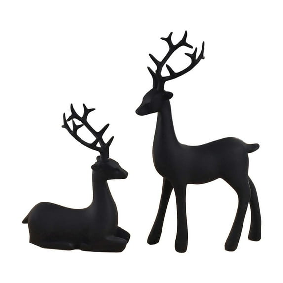 JeashCHAT Set of 2 Resin Reindeer Sculptures, Christmas Decorations Deer Statue, Reindeer Ornaments for Mantel Home Office Desk Decor, Xmas Gifts