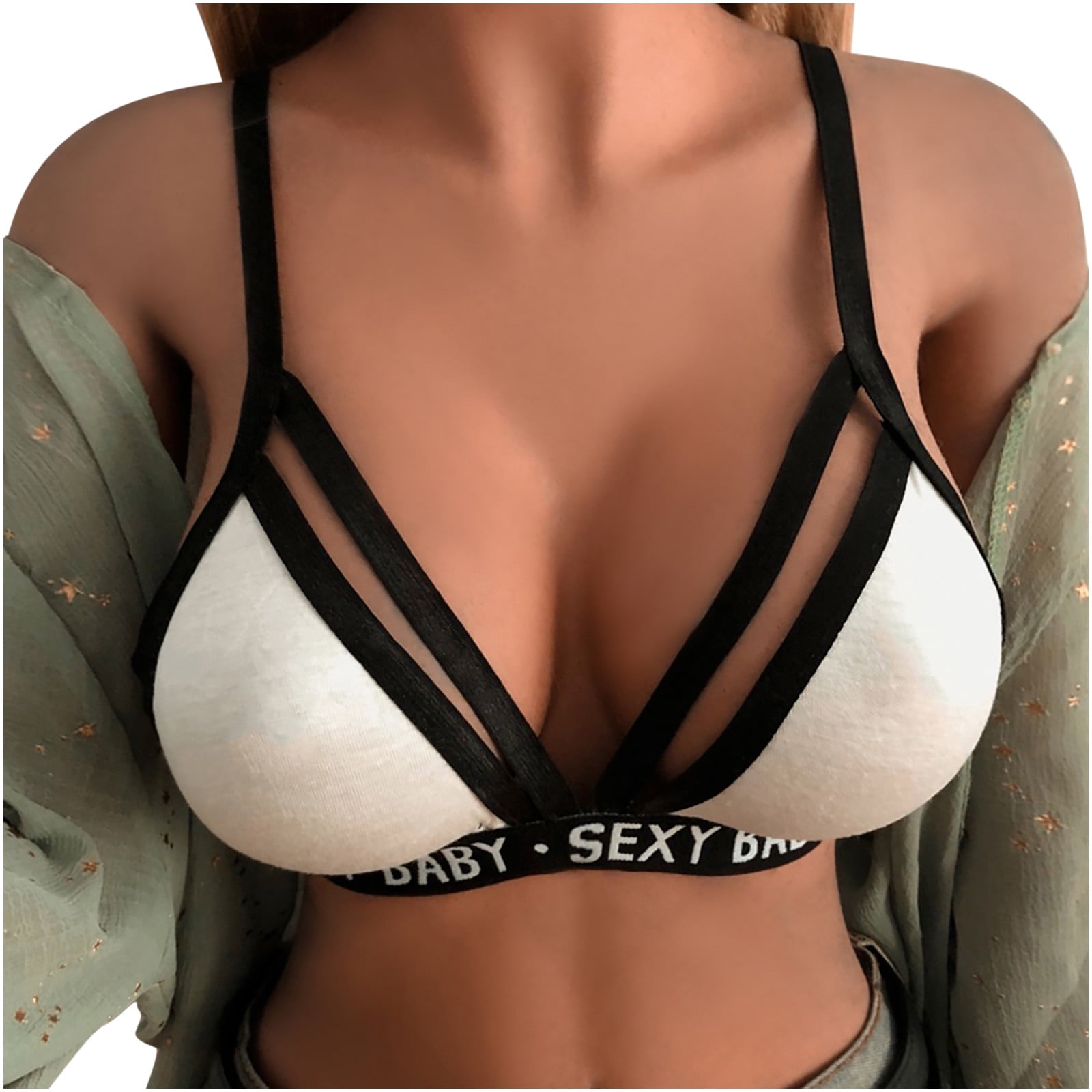 JeashCHAT Lingerie for Women Sexy Alluring Women Lace Cage Bra Elastic Cage  Bra Strappy Hollow Out Bra Bustier