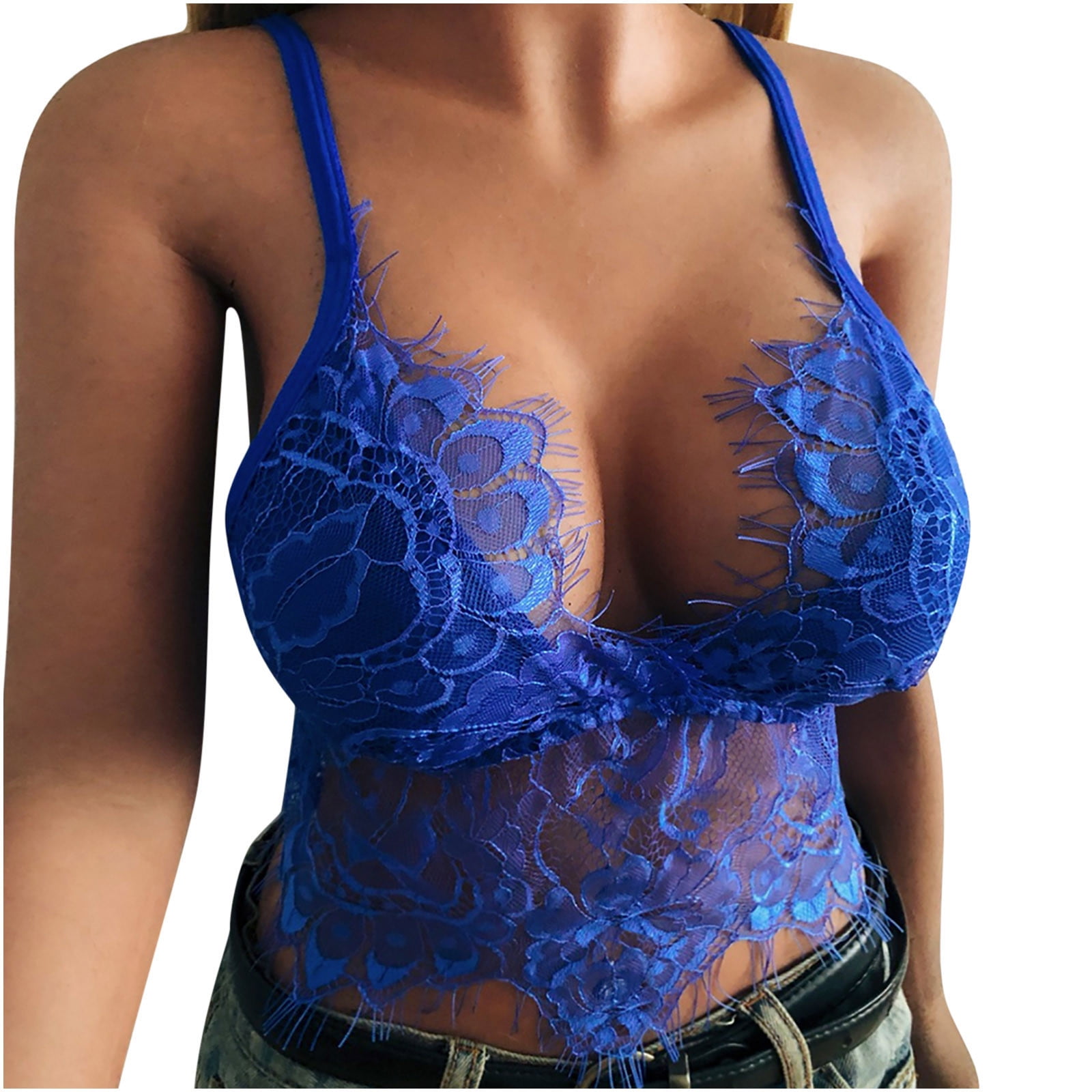 JeashCHAT Babydoll Lingerie for Women Alluring Women Lace Cage Bra Elastic Cage  Bra Strappy Hollow Out Bra Bustier 
