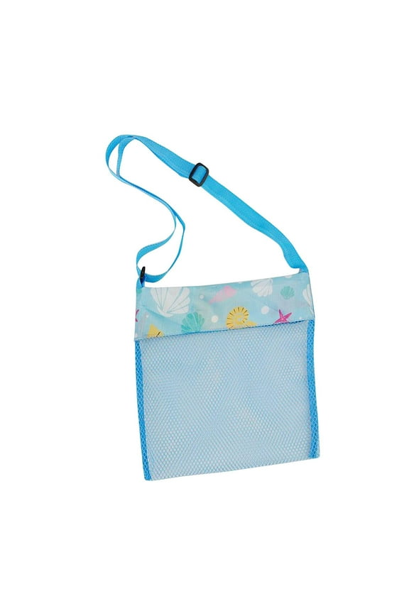 Shell Collecting Beach Bag Kids Beach Toy Mesh Beach Bag Small Storage Bag with Adjustable Strap Swimming Accessories for Boys and Girls (Blue)