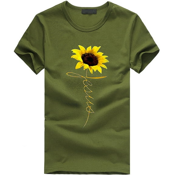 JeashCHAT Short Sleeve Shirts for Women Women Girls Plus Size Sunflower Print Tees Short Sleeve T Shirt Blouse Tops