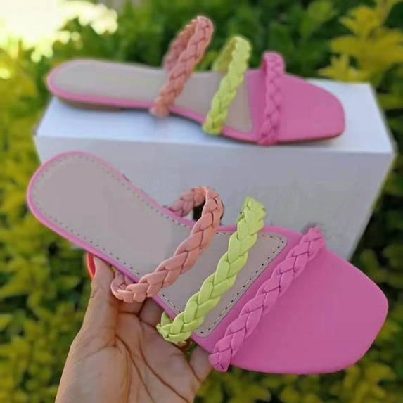 JeashCHAT Slide Sandals for Women Women's Summer Beach Sandals Fashion Comfortable Strap Flat Slippers