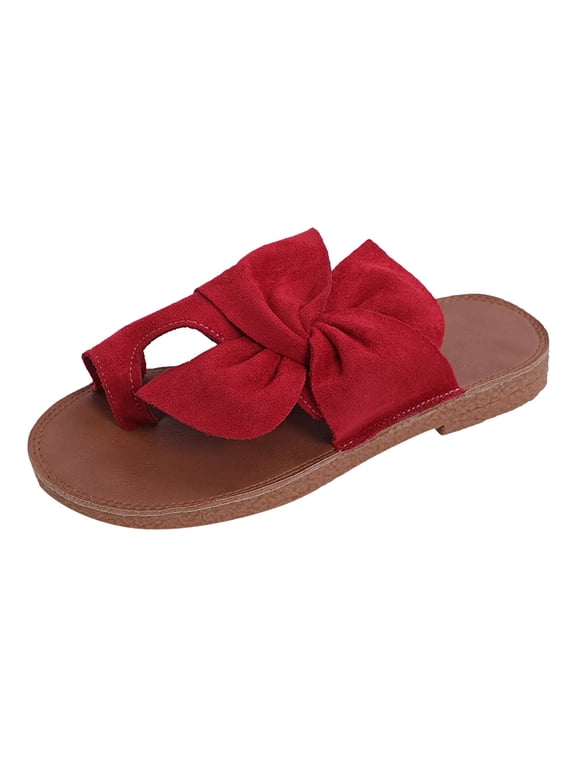 Slip On Slide Sandals for Women Fashion Women Open Toe Slide Bow-Knot Comfy Sandals Slippers Low Heeled Shoes (Red)