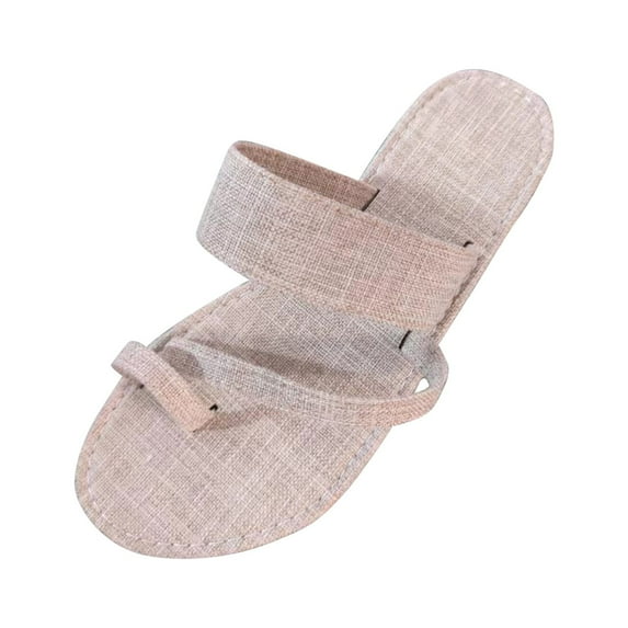 JeashCHAT Slip On Slide Sandals for Women New Summer Flat Bottomed Women's Shoes, Beach Sandals, Casual Outerwear Slippers (Beige)