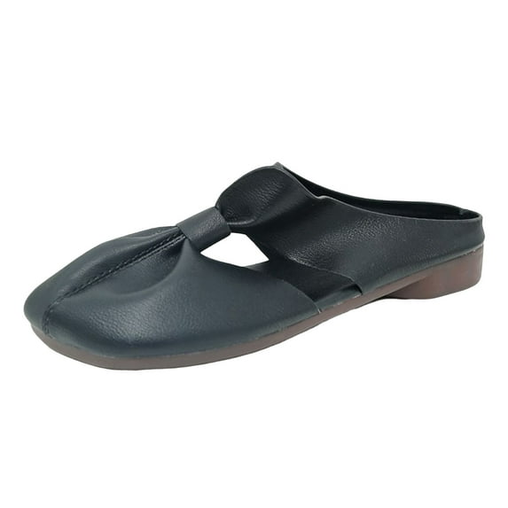JeashCHAT Slip On Slide Sandals for Women New Summer Flat Shoes Casual Closed Toe Women's Sandals Breathable Slippers (Black)
