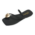 thumbnail image 1 of JeashCHAT Slip On Slide Sandals for Women Summer Women's Shoes Fashion Metal Buckle Flat Roman Clip Toe Casual Women Sandals (Black), 1 of 4