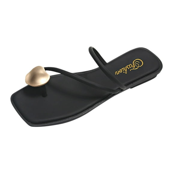 JeashCHAT Slip On Slide Sandals for Women Summer Women's Shoes Fashion Metal Buckle Flat Roman Clip Toe Casual Women Sandals (Black)