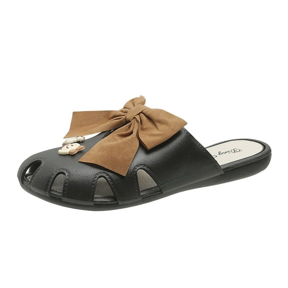 JeashCHAT Slip On Slide Sandals for Women Women's Fashionable Sandals Bow Tie Half Wrap Comfortable Soft Sole Slippers (Black)