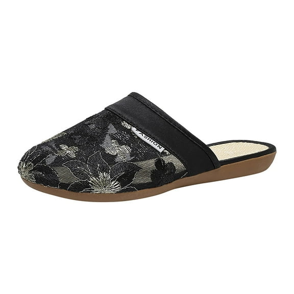 JeashCHAT Slip On Slide Sandals for Women Women's Flat Shoes Ladies Beach Sandals Summer Non-Slip Causal Slippers (Black)