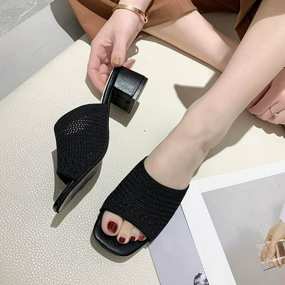 JeashCHAT Slip On Slide Sandals for Women Women's Flat Shoes Ladies Beach Sandals Summer Non-Slip Causal Slippers (Black)