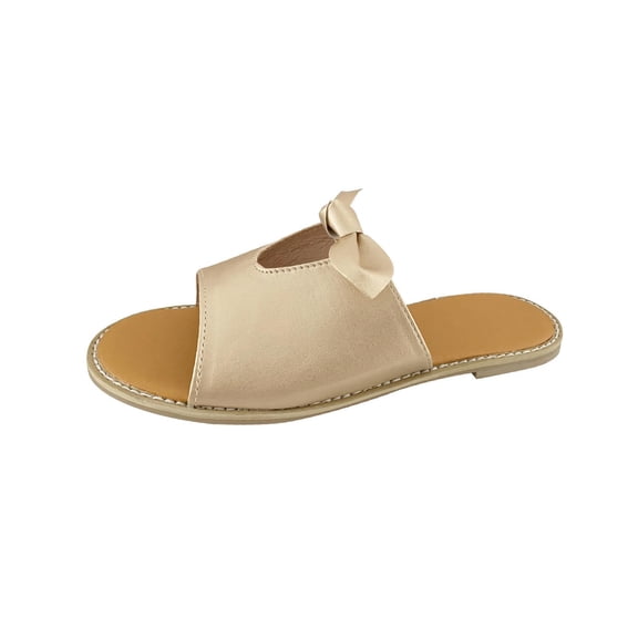 JeashCHAT Slip On Slide Sandals for Women Women's Flat Shoes Ladies Beach Sandals Summer Non-Slip Causal Slippers (Gold)