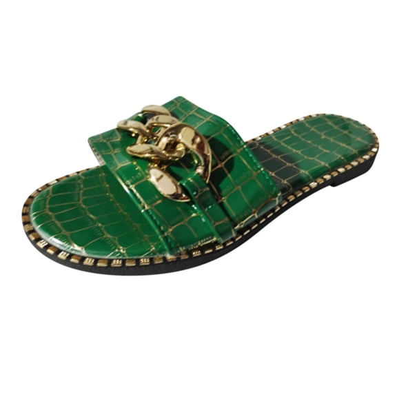 JeashCHAT Slip On Slide Sandals for Women Women's Flat Shoes Ladies Beach Sandals Summer Non-Slip Causal Slippers (Green)