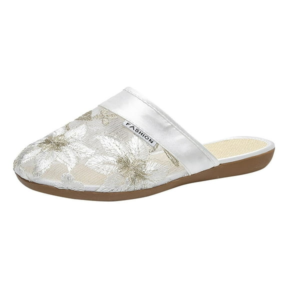 JeashCHAT Slip On Slide Sandals for Women Women's Flat Shoes Ladies Beach Sandals Summer Non-Slip Causal Slippers (White)