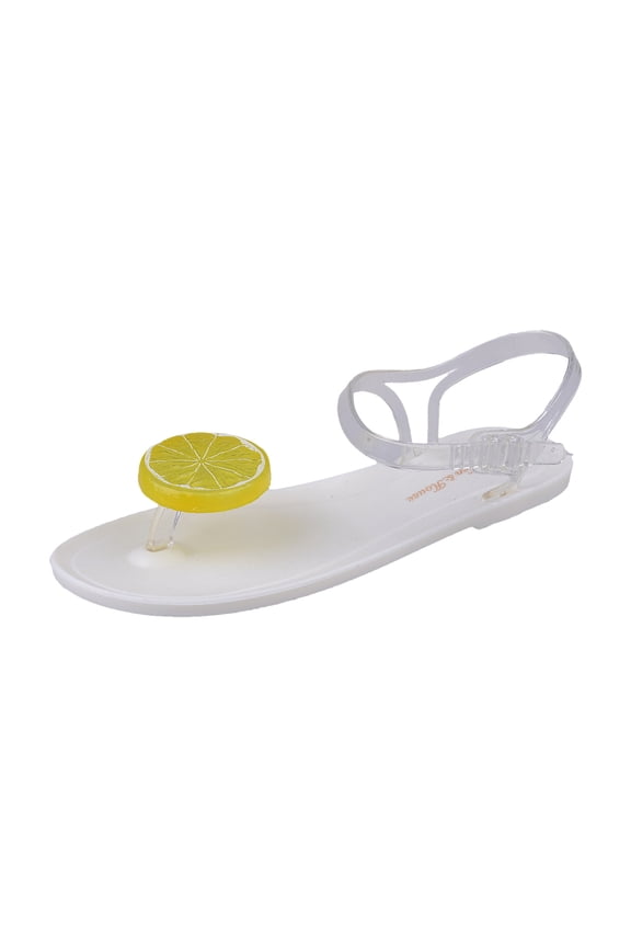 Slip On Slide Sandals for Women Women's Flip Toe Sandals Transparent Fruit Shoes Flat Bottomed Slippers (White)