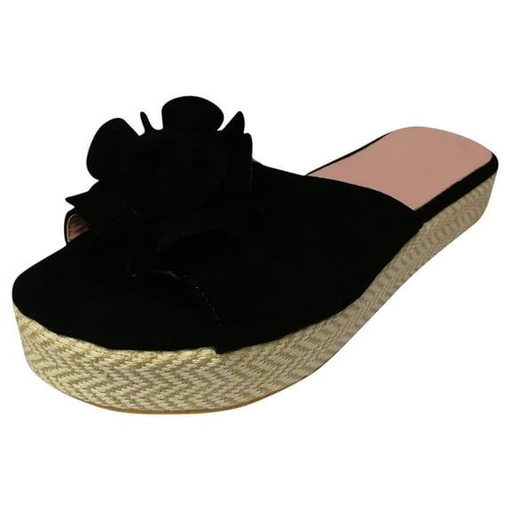 JeashCHAT Slip On Slide Sandals for Women Women's Platform Sandals Espadrilles Flatform Casual Sandals (Black)