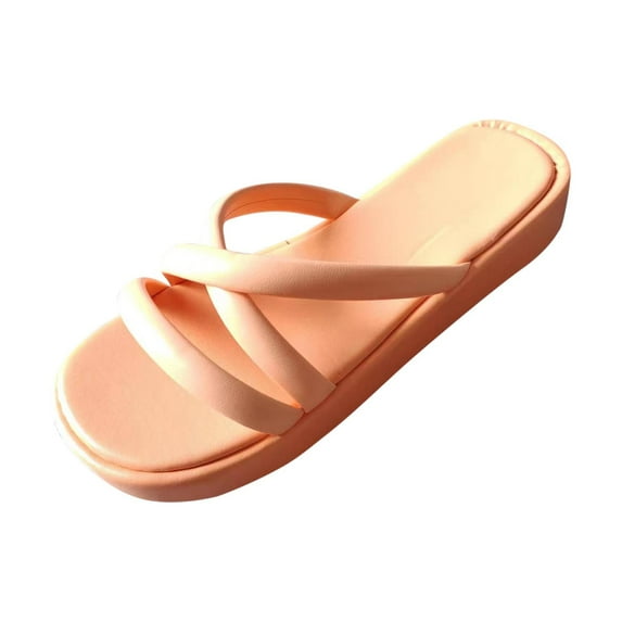 JeashCHAT Slip On Slide Sandals for Women Women's Sloping Heel Slippers Thick Sole Straight Line Shoes Sloping Heel Sandals (Rose Gold)